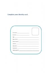 English worksheet: Identity Card