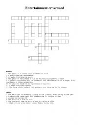 English Worksheet: Entertainment crossword
