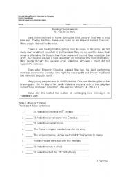 English Worksheet: saint valentines reading comprehension