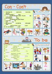 English Worksheet: Revision Practice Verbs Can and Be - Part 1