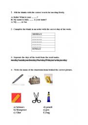 English Worksheet: classroom objects