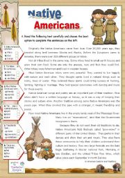 English Worksheet: Native Americans  -  Reading for Upper Elementary & Lower Intermediate Stds.