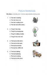 English Worksheet: PICTURE SENTENCES