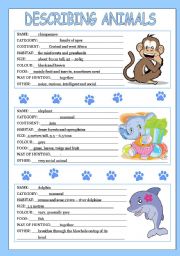 English Worksheet: describing animals 1/3