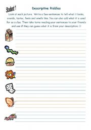 English Worksheet: Descriptive Riddles