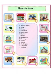 English Worksheet: Places in town