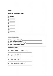 English Worksheet: Months