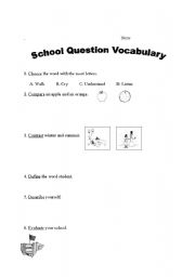 English worksheet: School Question Vocabulary