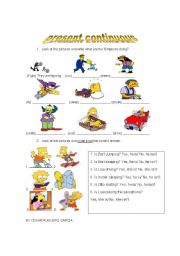 English Worksheet:  simpsons present contniuous 