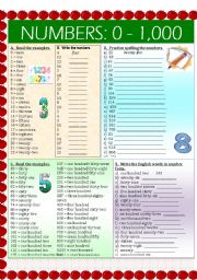 English Worksheet: Numbers 0-1,000