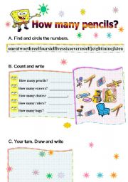 English Worksheet: numbers(1 to 10), how many..
