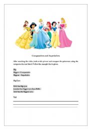 English worksheet: Disney Princess Comparisons-Comparatives and Superlatives
