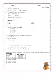English Worksheet: TEST_HOURS_PRESENT SIMPLE_PREPOSITIONS