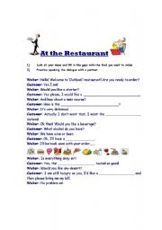 English Worksheet: Restaurant role play dialogue