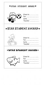 English Worksheet: Star Student Awards
