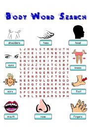 English Worksheet: Body Parts Word Search