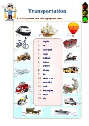 English Worksheet: Transportation with exercises and answer key