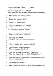 English worksheet:  Getting to know- Resources for the first day