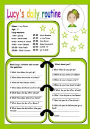 English Worksheet: lucys daily routine - present simple (editable)