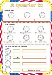 English Worksheet: Time ( Its a quarter to .... )