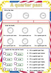 English Worksheet: Time ( a quarter past )