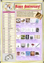 English Worksheet: ORDINALS: HAPPY ANNIVERSARY