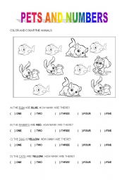 English Worksheet: Pets and numbers (1-10)