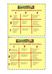 English Worksheet: Simple Past (Tic-Tac-Toe)