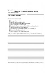 English worksheet: infomercial task sheet