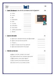 English worksheet: vocabulary test