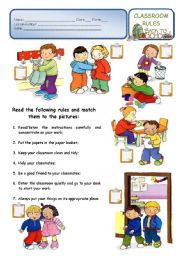 English Worksheet: CLASSROOM RULES - a back to school worksheet (2/3 ws)