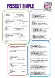 English Worksheet: Present Simple- a lot of exercises