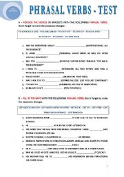 English Worksheet: PHRASAL VERBS TEST