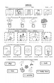 English Worksheet: Clothes and weather and seasons and toys...