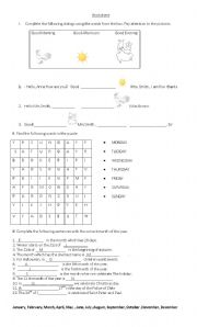 English Worksheet: Summary about Greetings, days of the week and month of the year