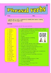 English Worksheet: Phrasal Verbs (list of 25)/ with answer key
