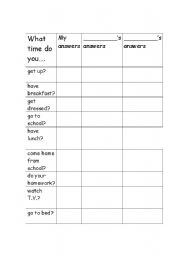 English worksheet: What time do you...? Group Worksheet