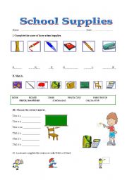 English Worksheet: SCHOOL SUPPLIES