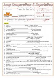 English Worksheet: Long Comparatives & Superlatives (3 syllables +) - grammar guide and exercises ***fully editable