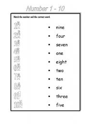 English Worksheet: Number1-10