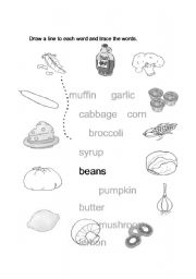 English Worksheet: Draw a line to each word and trace the words.