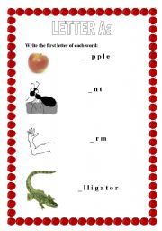 English Worksheet: Alphabet letter a