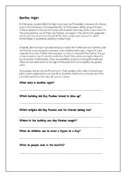 English Worksheet: Bonfire night comprehension