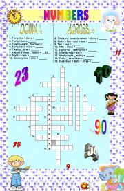 English Worksheet: NUMBERS CROSSWORD - MATHEMATICS OPERATIONS