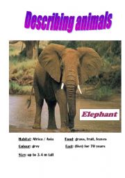 English Worksheet: Describing animals (SPEAKING CARD) Part 4