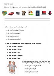 English worksheet: VERB TO HAVE - Affirmative, Negative and Interrogative.