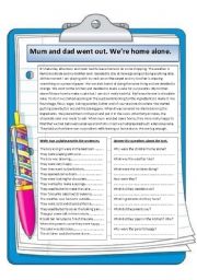 English Worksheet: Home alone. Reading comprehension.