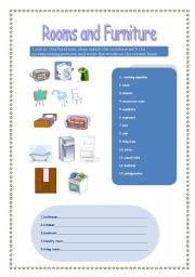 English Worksheet: rooms and furniture