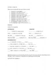 English Worksheet: FUTURE goingo to for plans