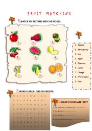 English Worksheet: FRUIT MATCHING